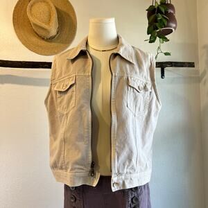 Vintage 90s Beige Tan 100% Cotton Zip Up Utility Vest Size CLIO Size Medium